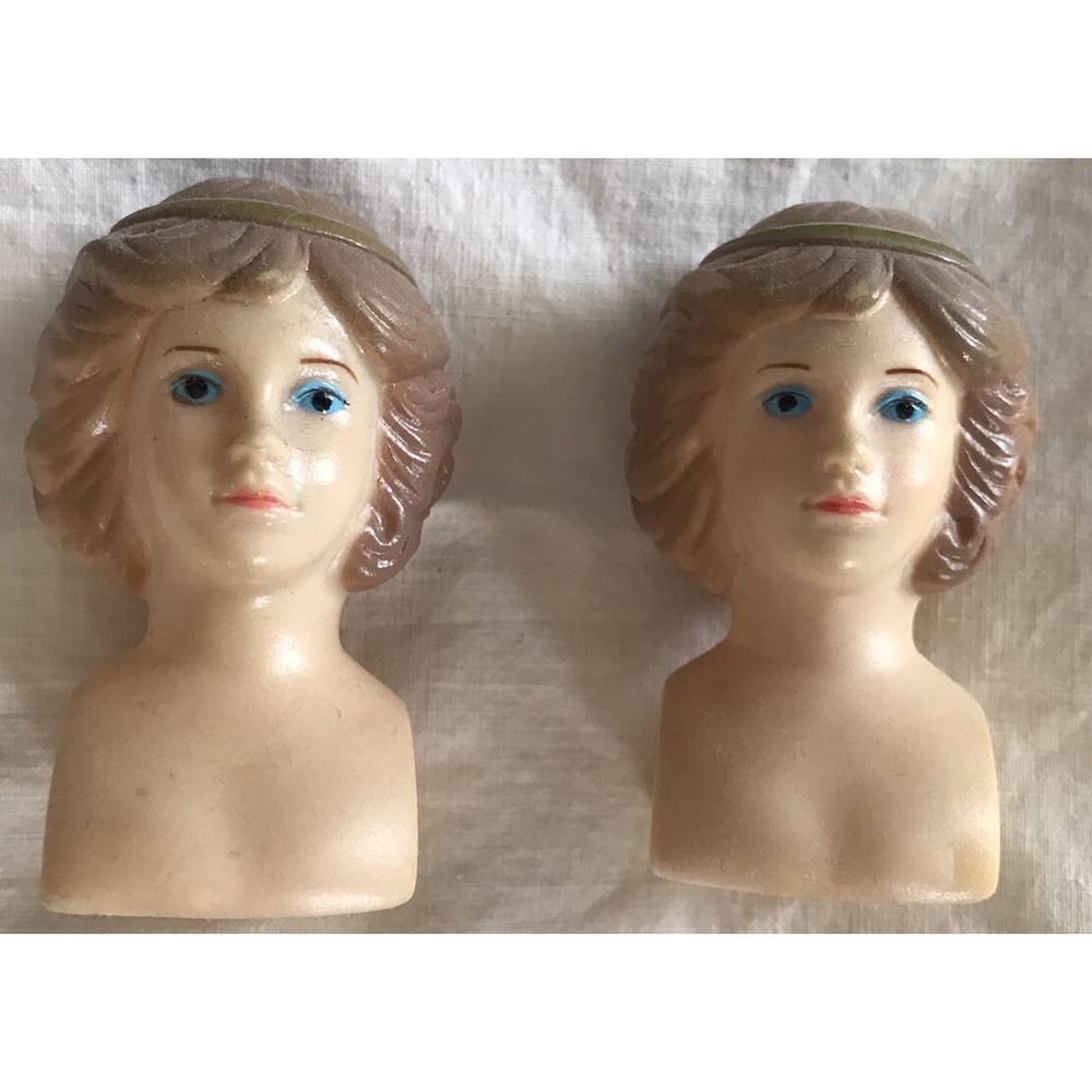 Vintage  Molded Craft Plastic Doll Head Face Set of 2 For Sewing Crochet Knitimg